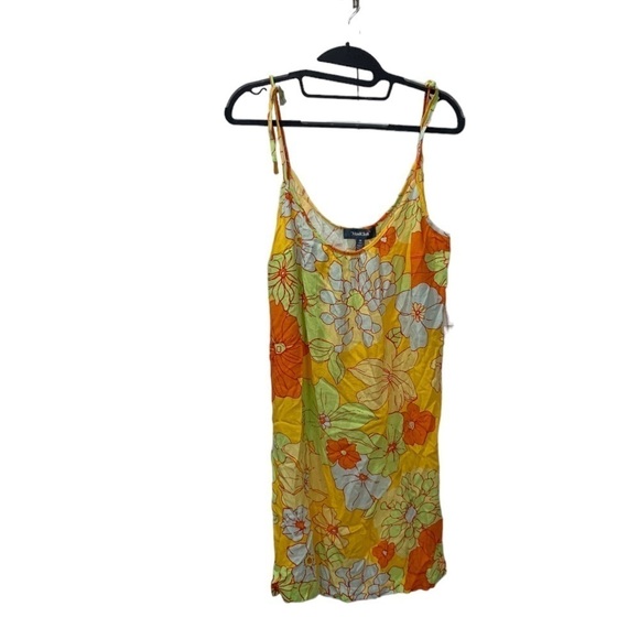 ModCloth Paradise-Worthy Tie-Shoulder Dress Yellow Honolulu Floral Size Medium - Picture 3 of 4